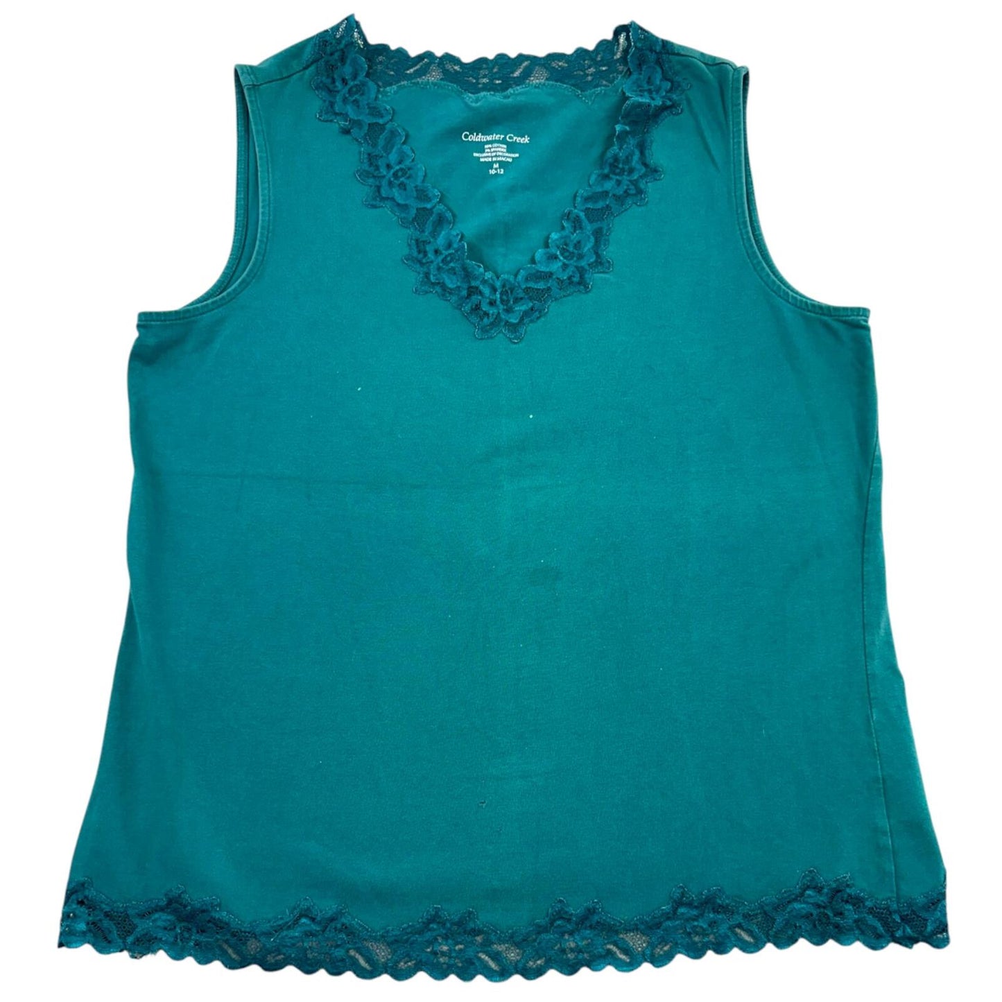Coldwater Creek Deep Teal Lace Trim Cotton Tank Top Y2K Coquette Girl