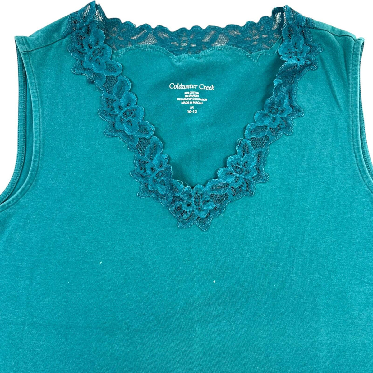 Coldwater Creek Deep Teal Lace Trim Cotton Tank Top Y2K Coquette Girl