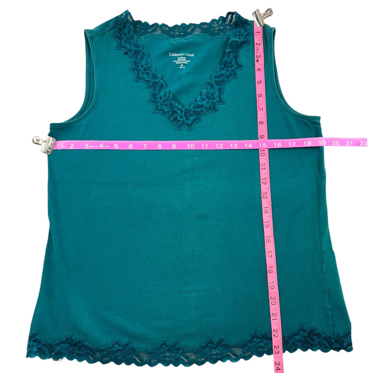 Coldwater Creek Deep Teal Lace Trim Cotton Tank Top Y2K Coquette Girl