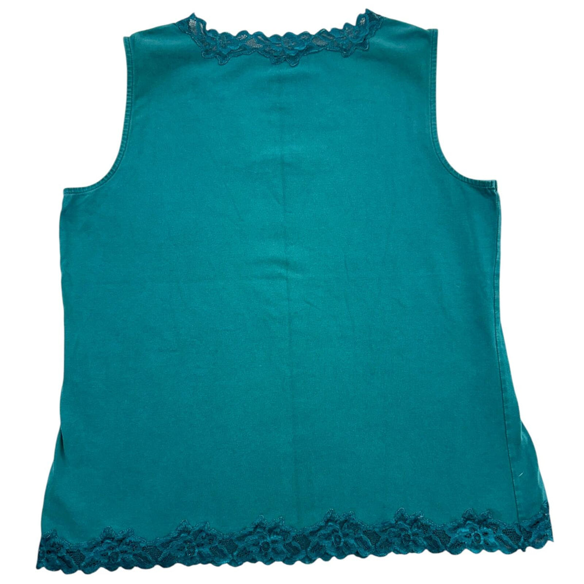 Coldwater Creek Deep Teal Lace Trim Cotton Tank Top Y2K Coquette Girl