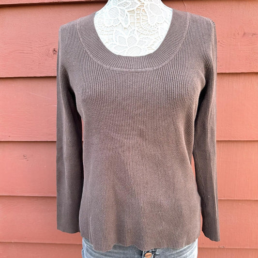 Apt. 9 Brown Ribbed Scoop Neck Sweater 90s Minimalist Office