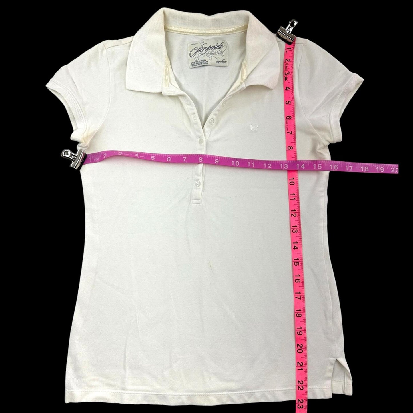 Aeropostale White Fitted Pique Polo Shirt