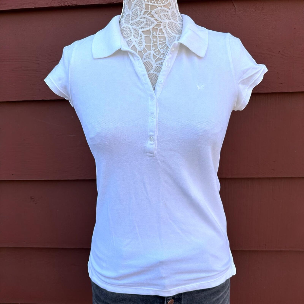 Aeropostale White Fitted Pique Polo Shirt