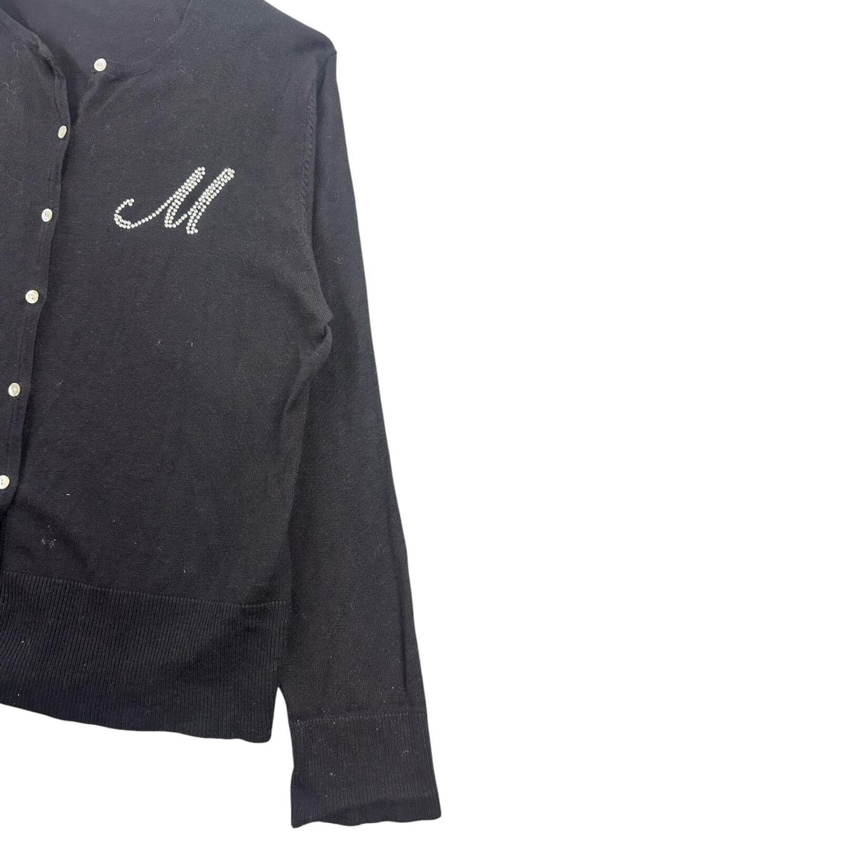 Carolyn Taylor Black Stretch Knit Cardigan with Rhinestone M Initial