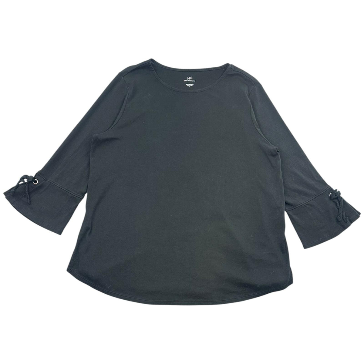 J. Jill Black Bell Sleeve Top with Silver Grommet Tie Detail