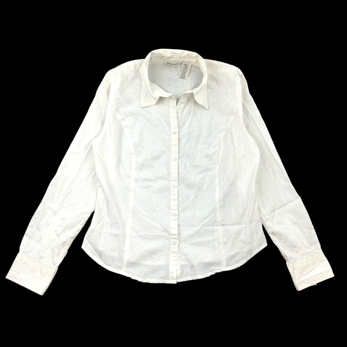 St. John's Bay White Chevron Dobby Texture Button Up Blouse 90s Minimalist