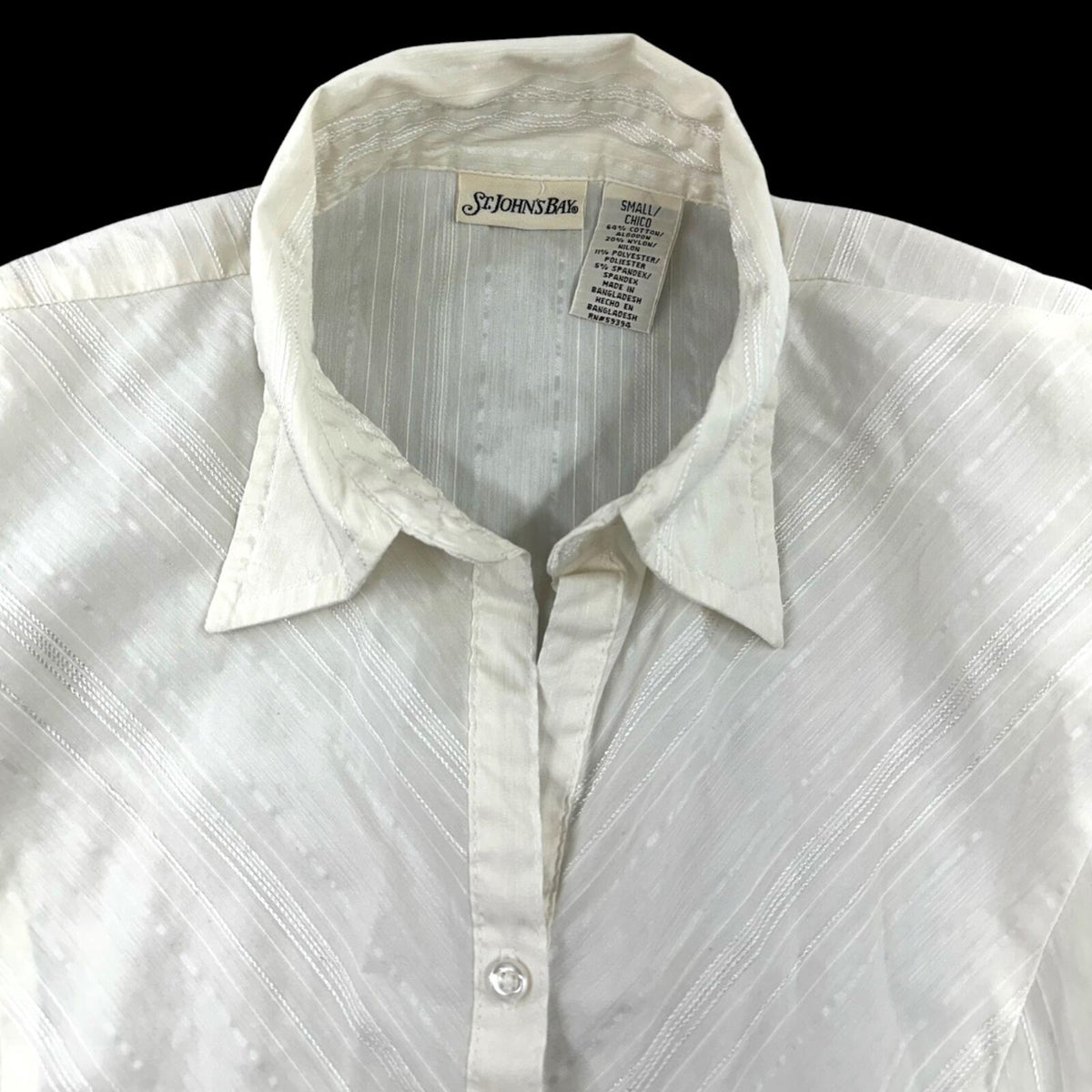 St. John's Bay White Chevron Dobby Texture Button Up Blouse 90s Minimalist