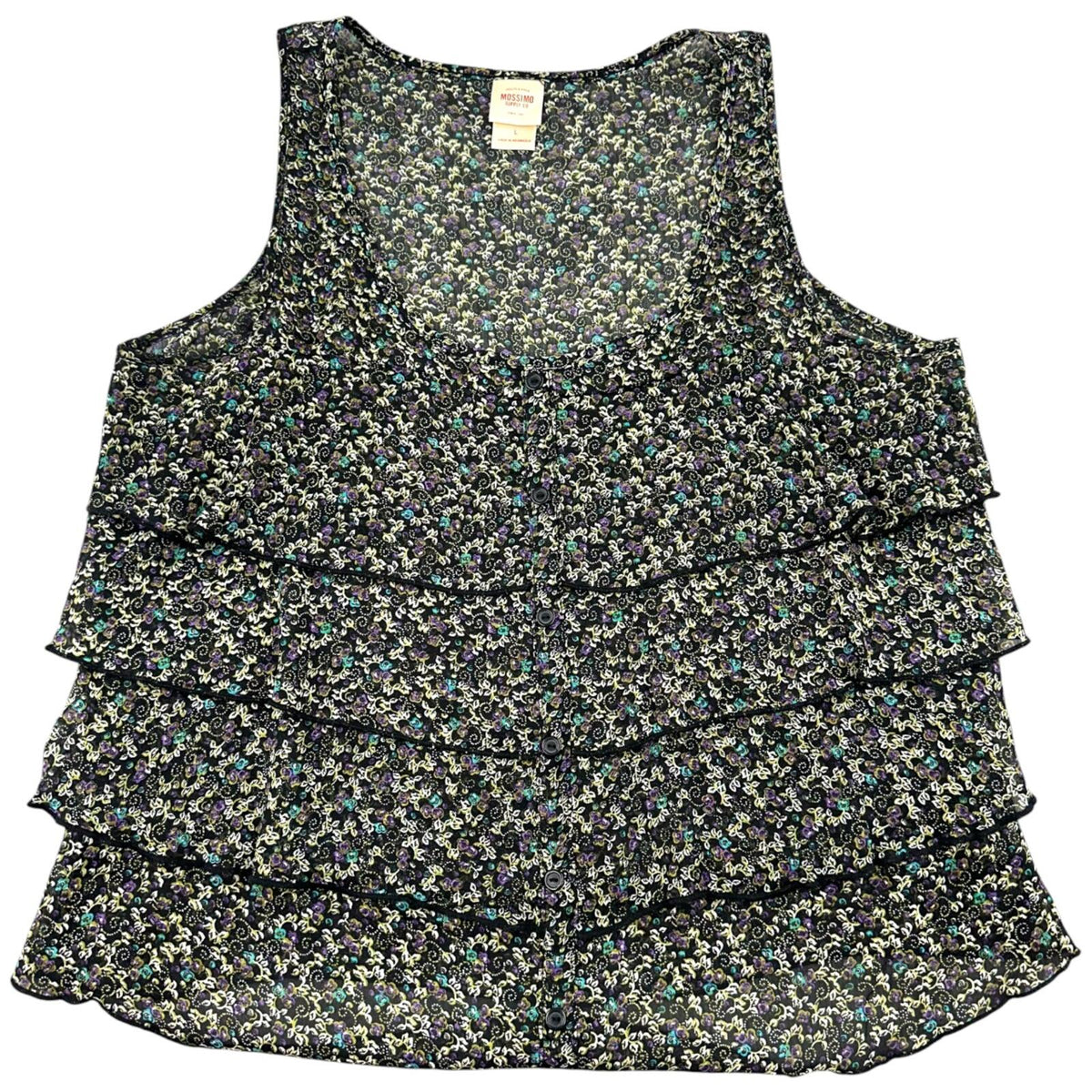 Mossimo Supply Co. Black Floral Tiered Ruffle Tank Top Bohemian