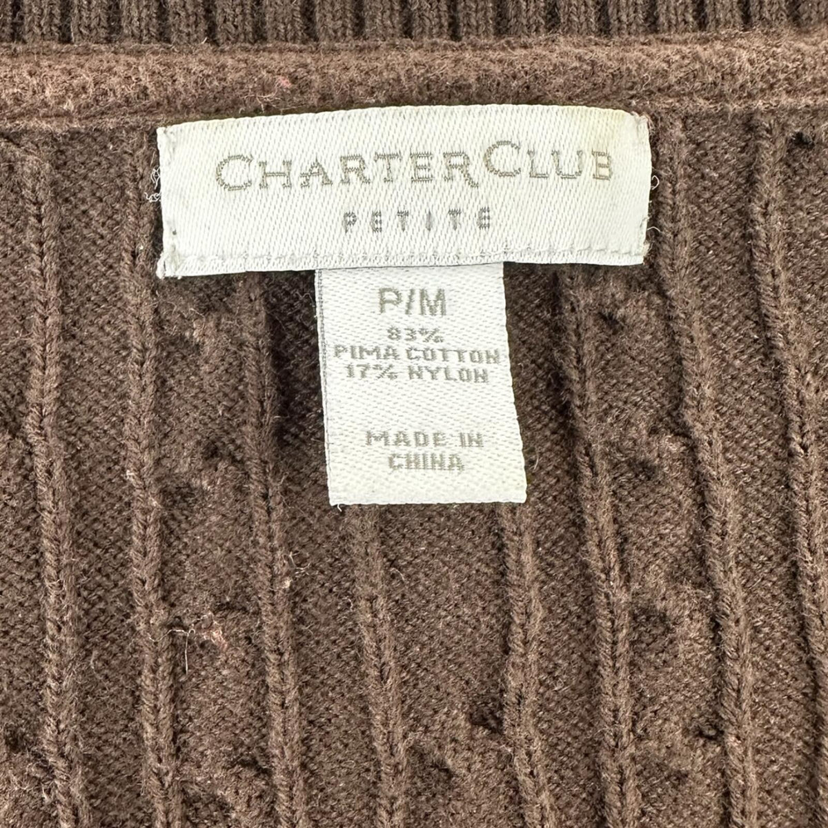 Charter Club Brown Cable Knit V Neck Sweater Modern Preppy