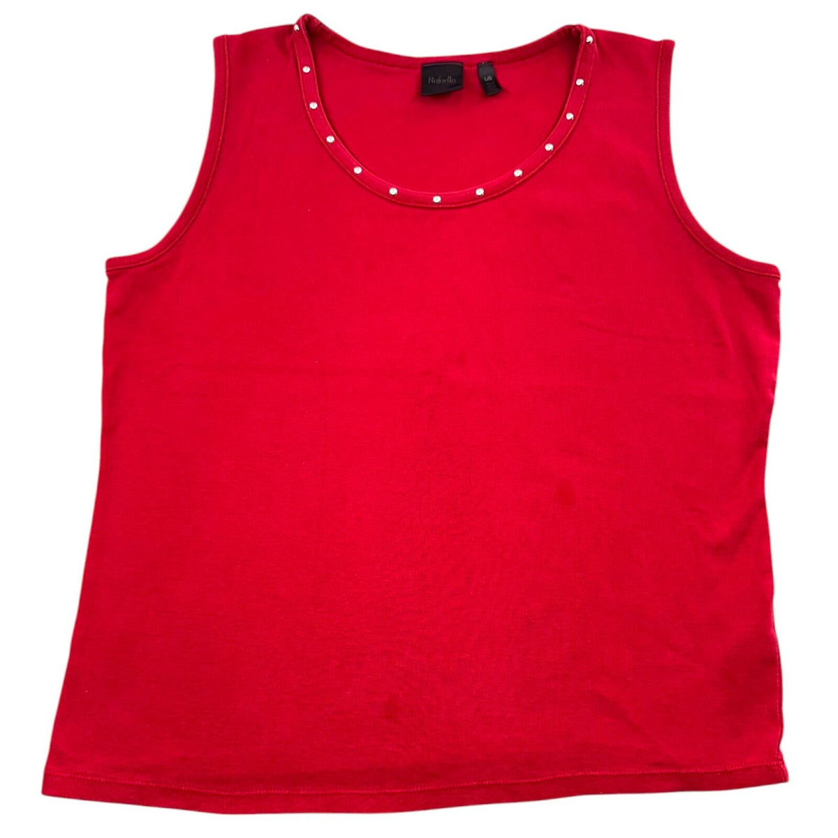 Rafaella Cherry Red Studded Neckline Sleeveless Top