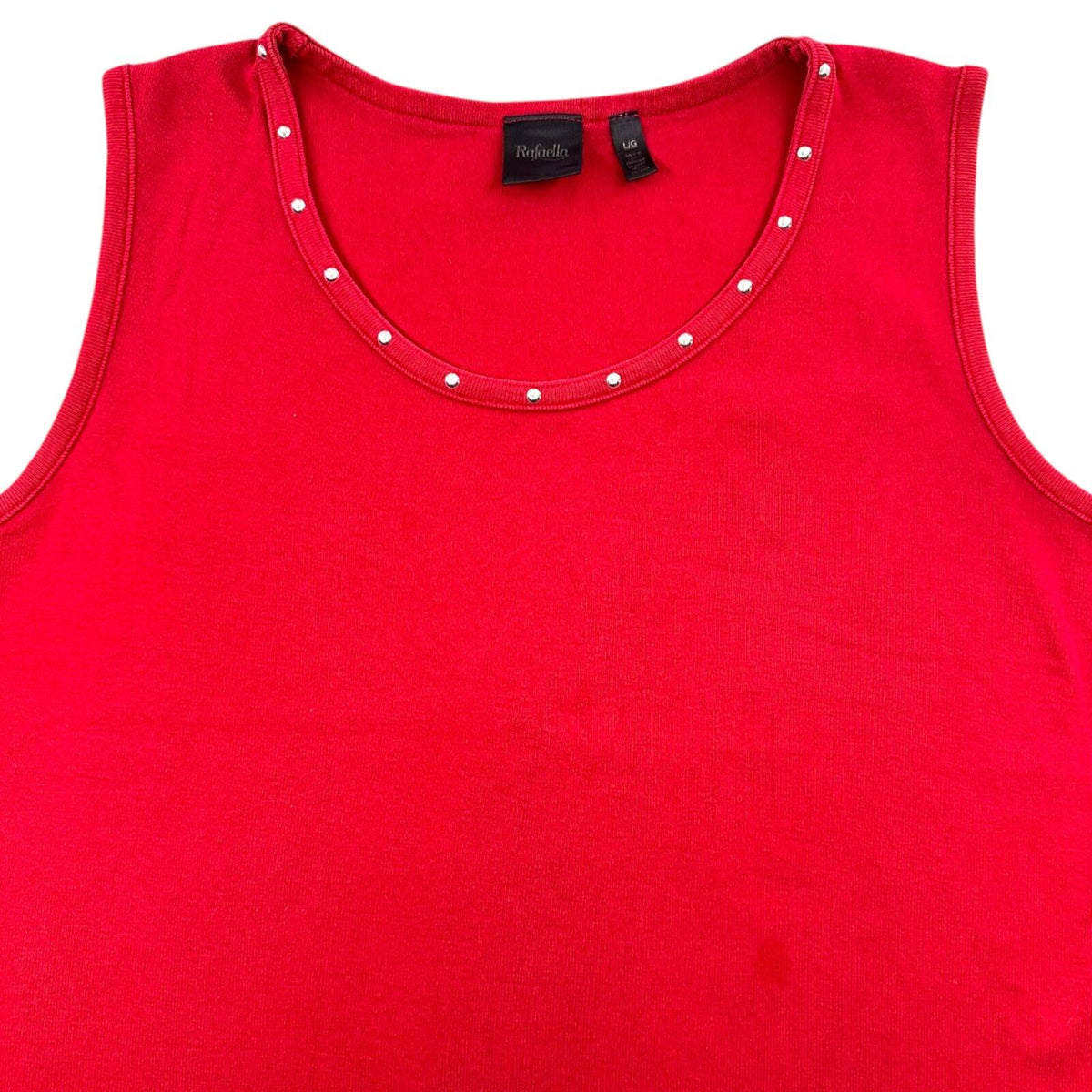 Rafaella Cherry Red Studded Neckline Sleeveless Top