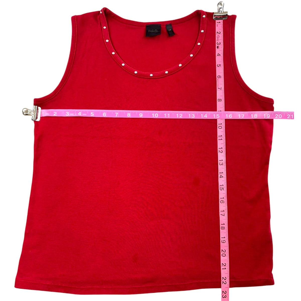 Rafaella Cherry Red Studded Neckline Sleeveless Top