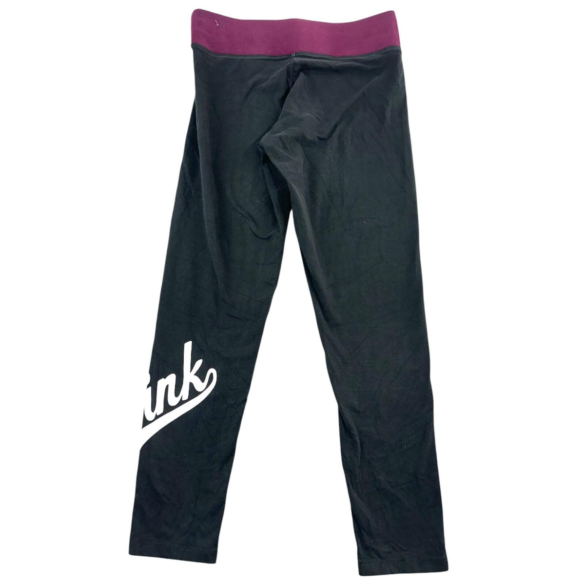 Victoria's Secret PINK Black Yoga Leggings with Burgundy Fold Over Waist