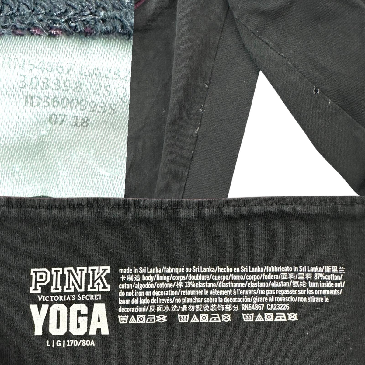 Victoria's Secret PINK Black Yoga Leggings with Burgundy Fold Over Waist