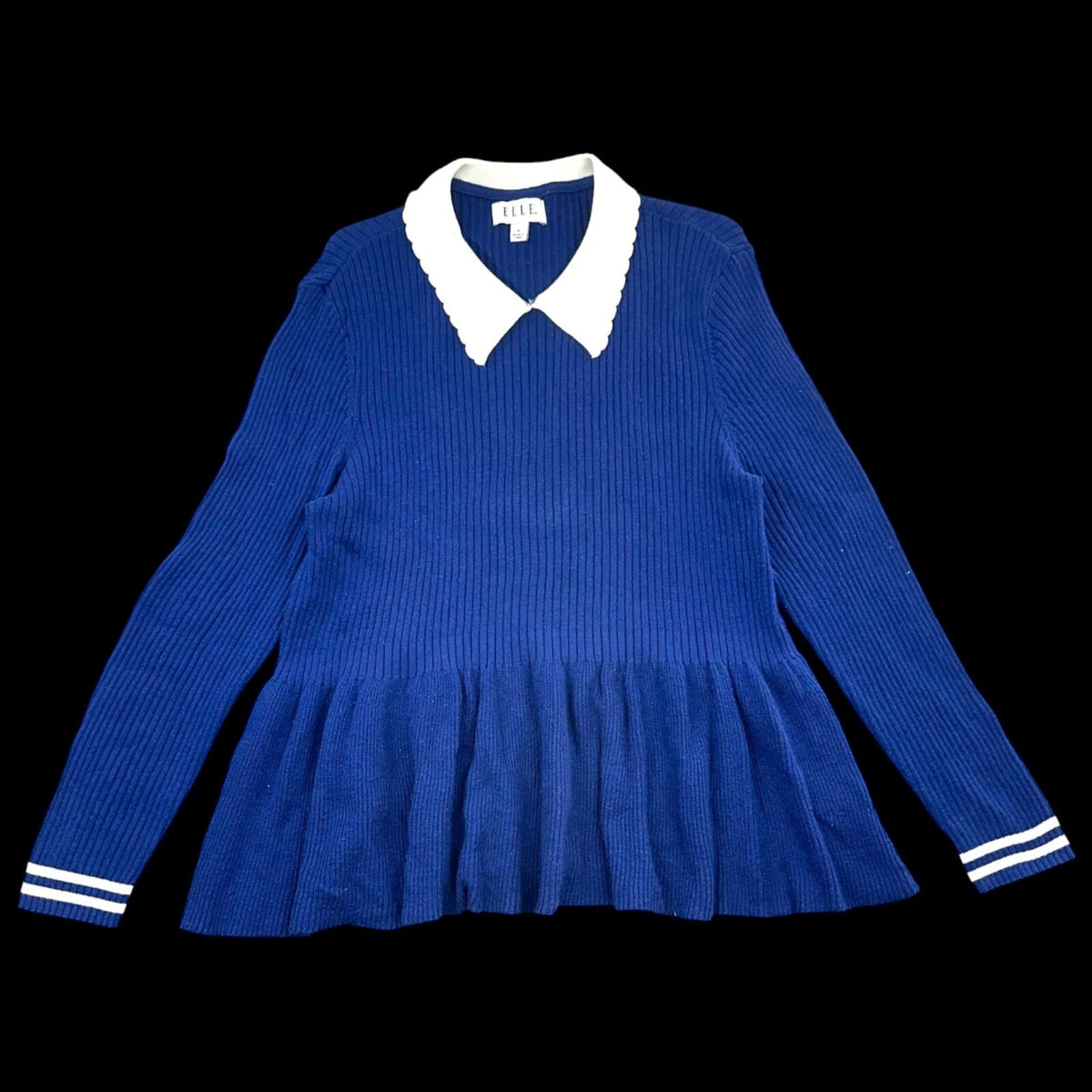 ELLE Royal Blue Peplum Sweater with White Scalloped Peter Pan Collar Coquette