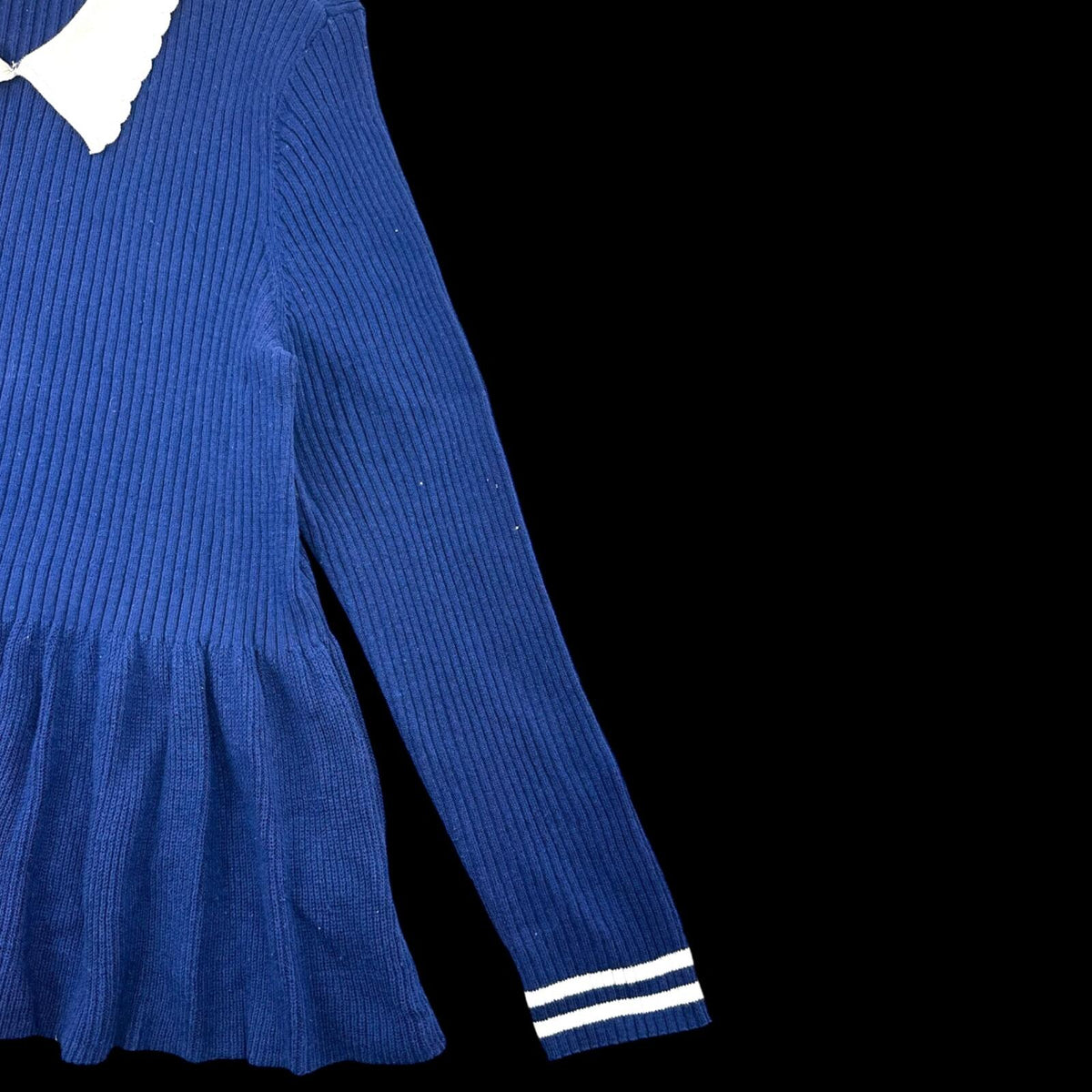 ELLE Royal Blue Peplum Sweater with White Scalloped Peter Pan Collar Coquette