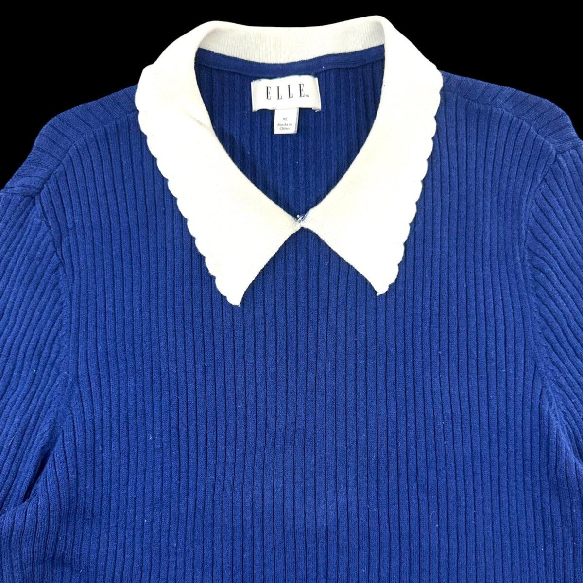 ELLE Royal Blue Peplum Sweater with White Scalloped Peter Pan Collar Coquette