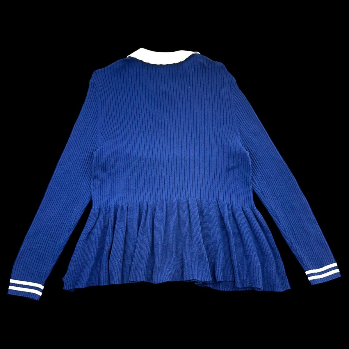 ELLE Royal Blue Peplum Sweater with White Scalloped Peter Pan Collar Coquette