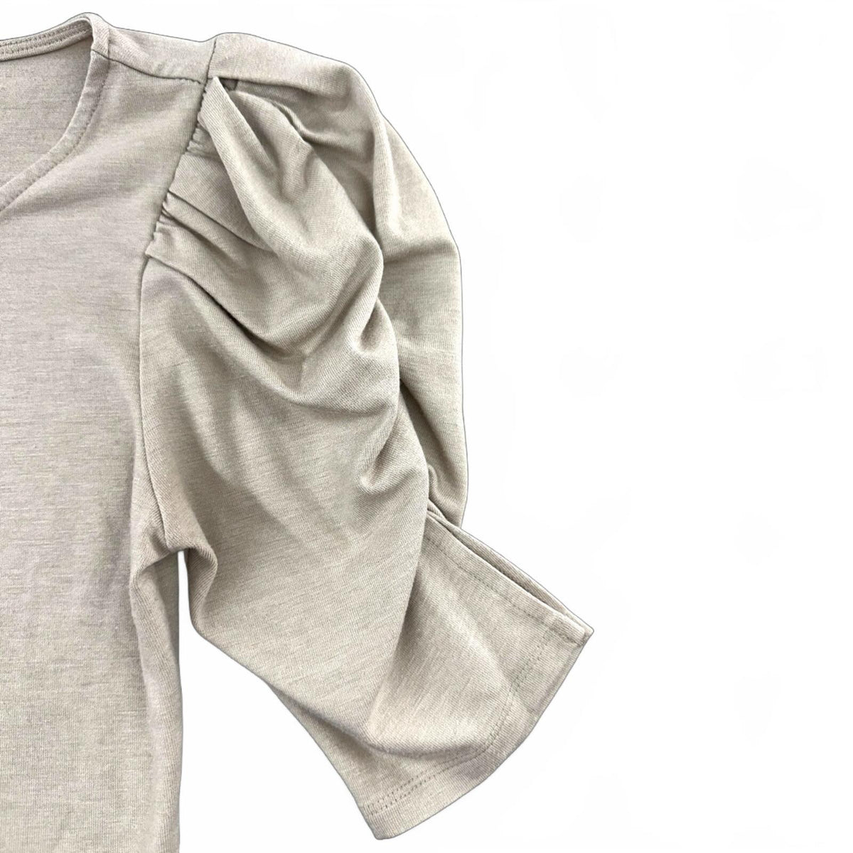 Leith Oatmeal Dramatic Puff Sleeve Structured Knit Top