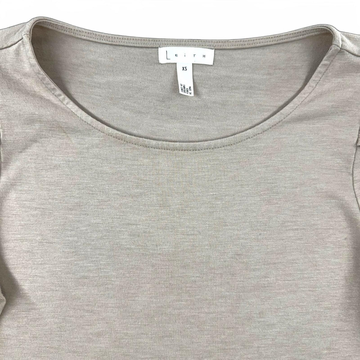 Leith Oatmeal Dramatic Puff Sleeve Structured Knit Top
