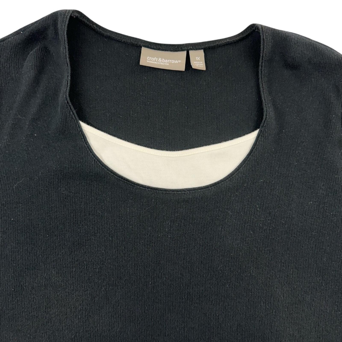 Croft & Barrow Black & White Faux Layered Office Siren Tee