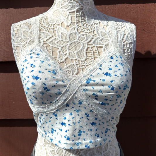 Vintage Floral Lace Bustier Y2K Cottagecore Coquette Crop Top
