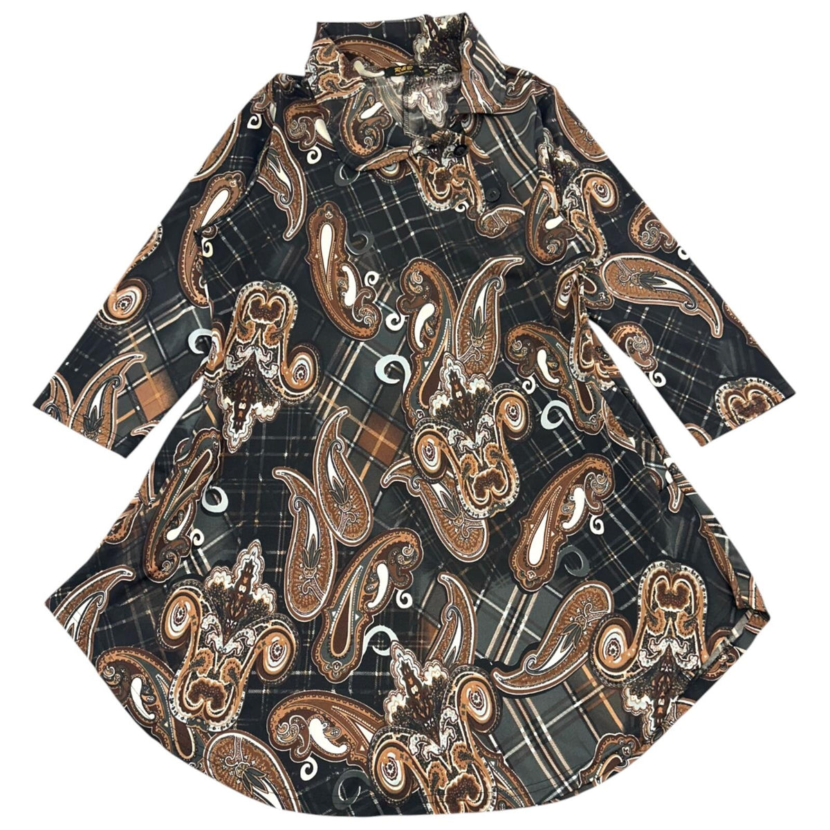 R&B Collection Paisley Boho Chic Tunic Dress with Sculptural Collar