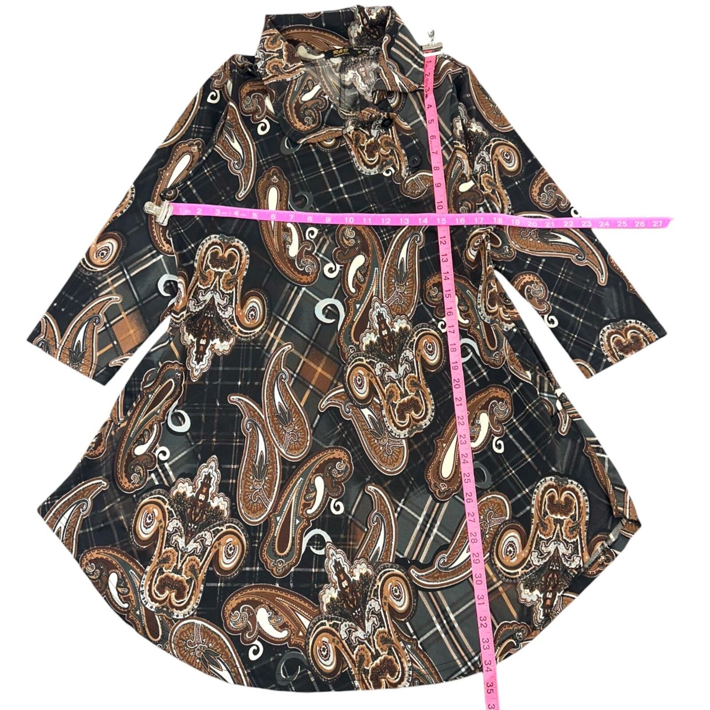 R&B Collection Paisley Boho Chic Tunic Dress with Sculptural Collar
