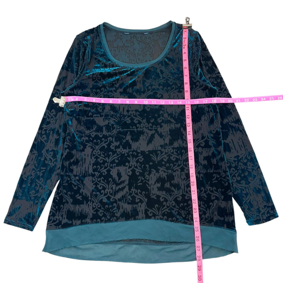 Simply Vera Wang Velvet Burnout Damask Long Sleeve Top Black Blue
