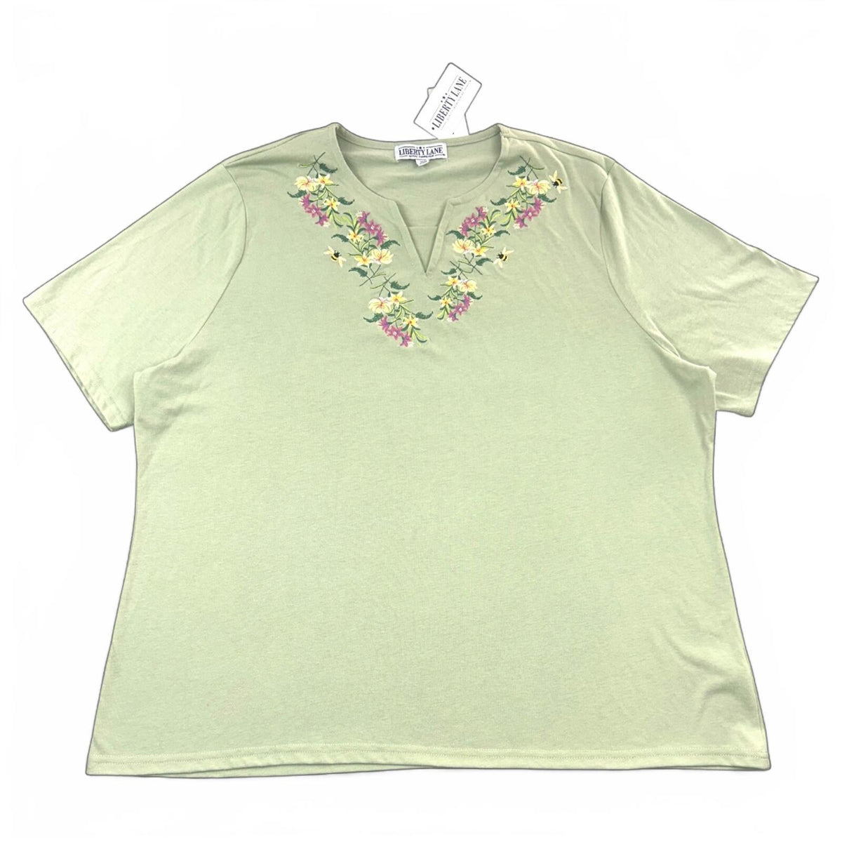 NWT Liberty Lane Sage Green Floral Embroidered T Shirt