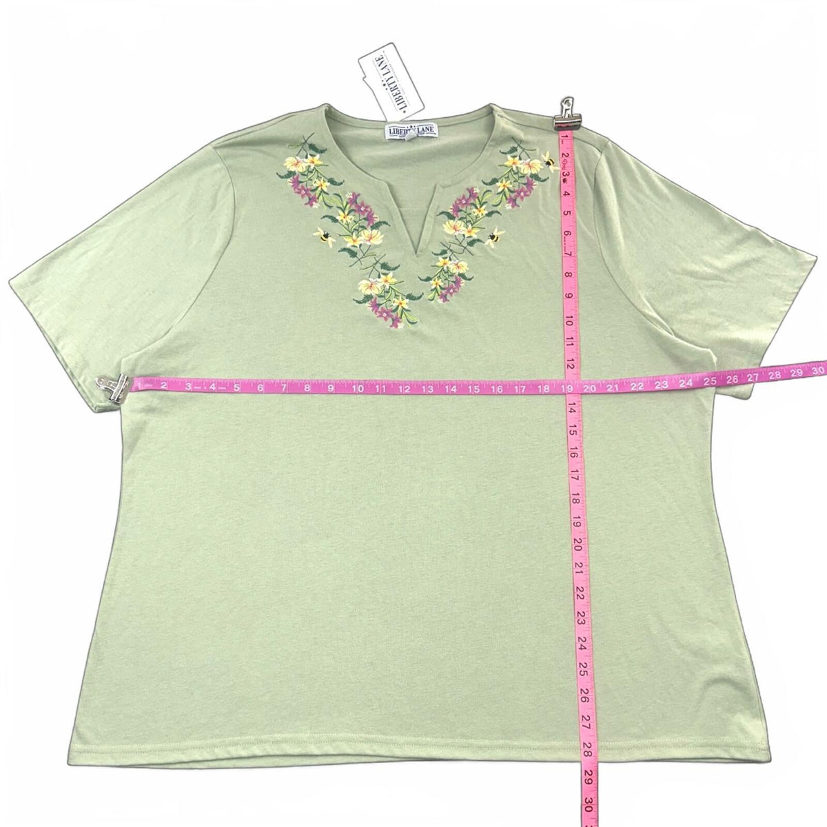 NWT Liberty Lane Sage Green Floral Embroidered T Shirt