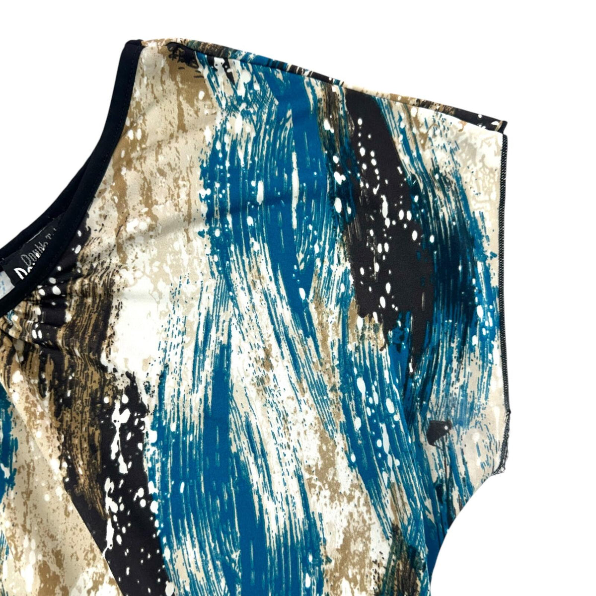 Double Take Abstract Teal & Earth Tone Painterly Print Banded Dolman Top