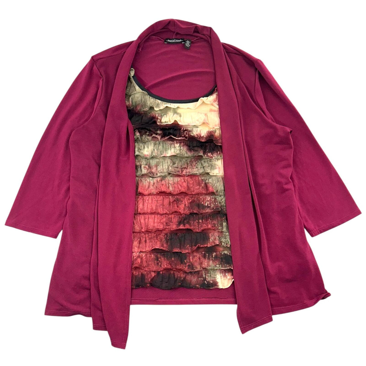 Notations Layered Ruffle Top and Magenta Cardigan Set Y2K Art