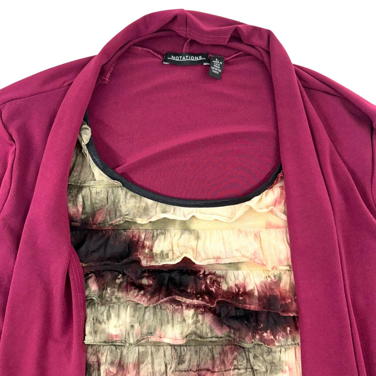 Notations Layered Ruffle Top and Magenta Cardigan Set Y2K Art