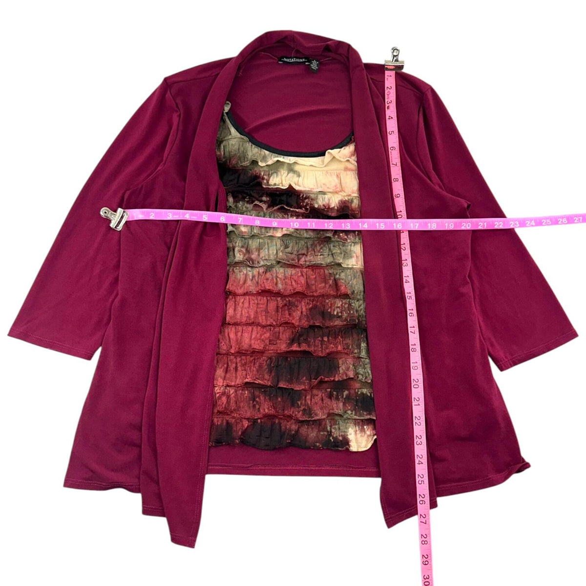 Notations Layered Ruffle Top and Magenta Cardigan Set Y2K Art