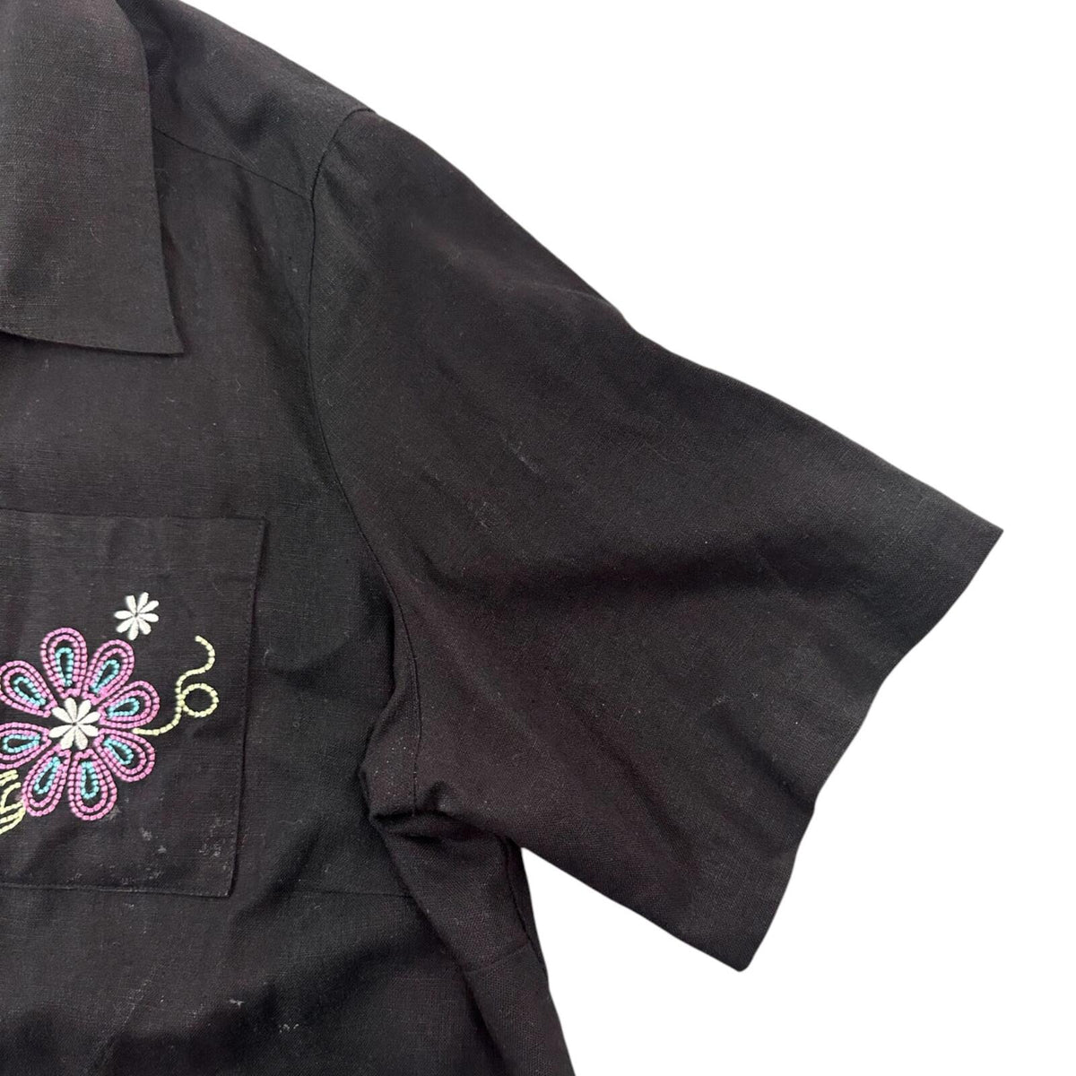 Studio Works Black Embroidered Floral Button Down Camp Shirt