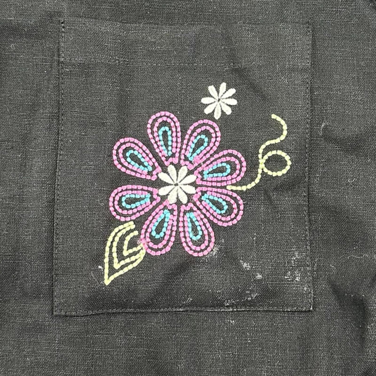 Studio Works Black Embroidered Floral Button Down Camp Shirt