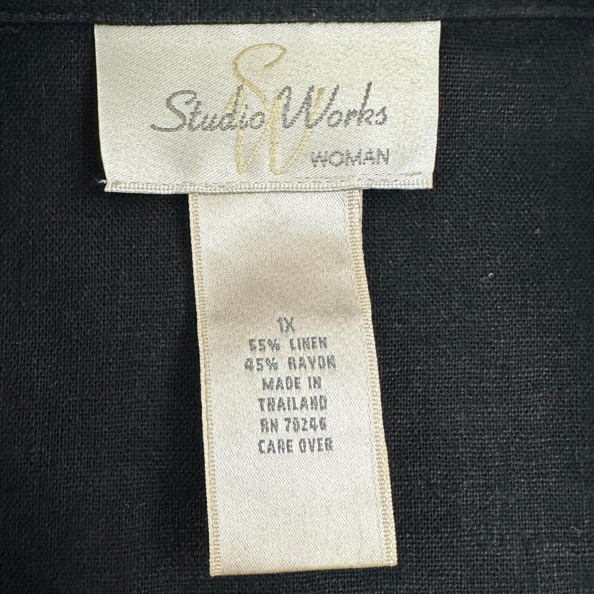 Studio Works Black Embroidered Floral Button Down Camp Shirt