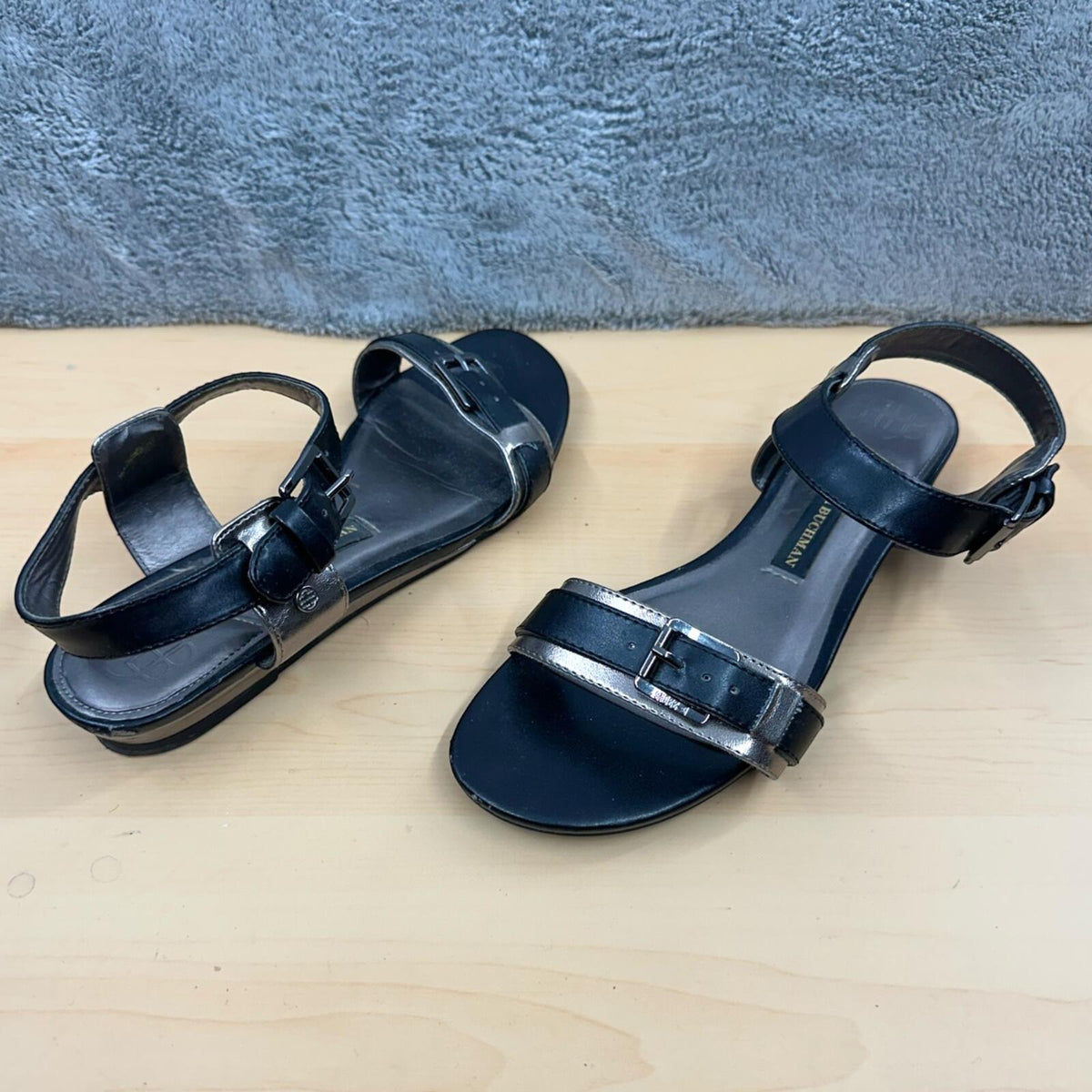 Dana Buchman Black and Silver Metallic Sandals Minimalist