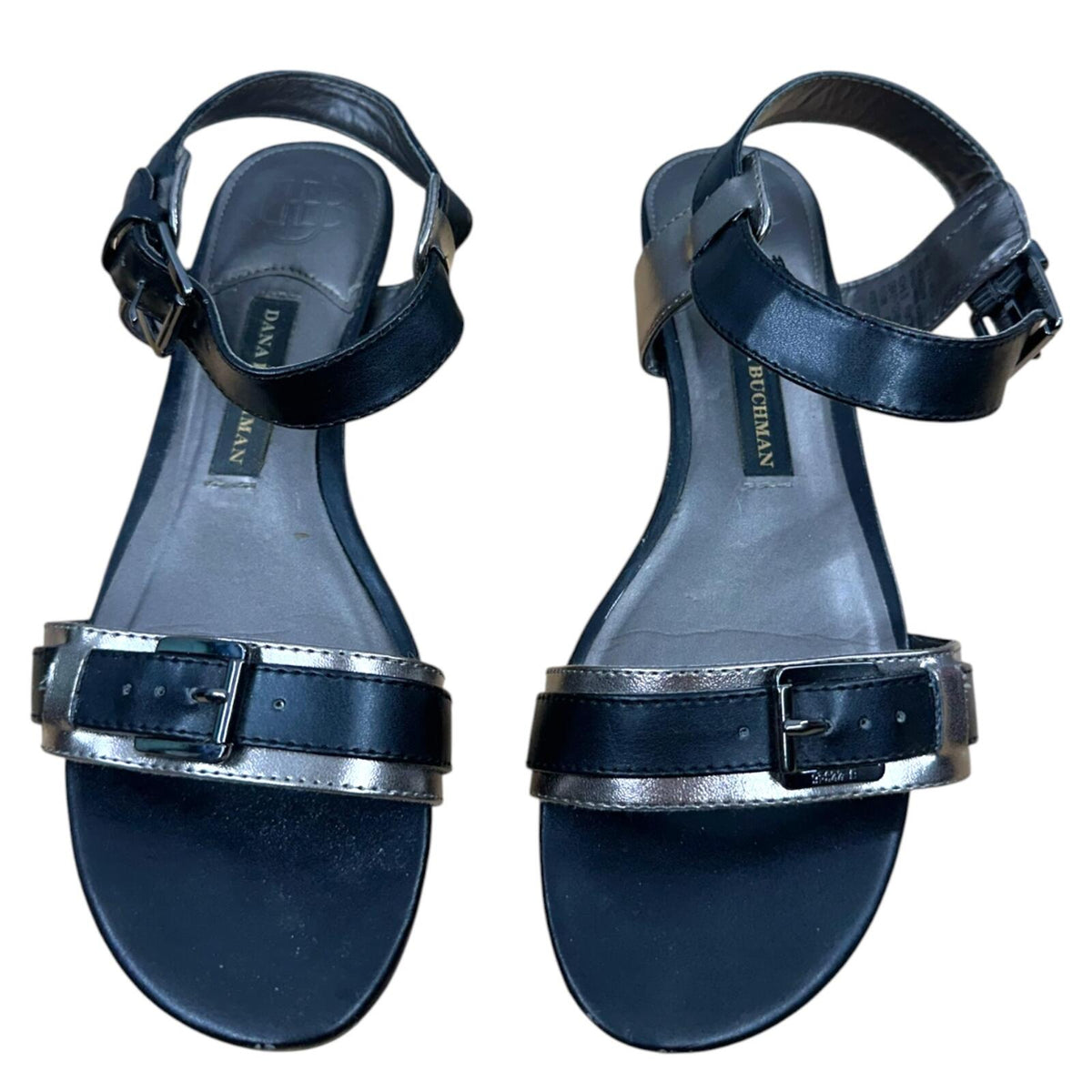 Dana Buchman Black and Silver Metallic Sandals Minimalist