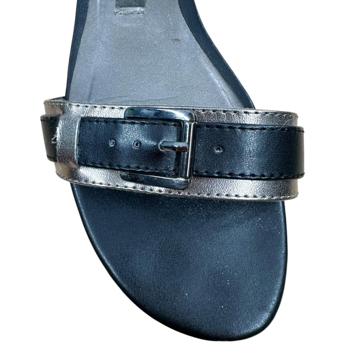 Dana Buchman Black and Silver Metallic Sandals Minimalist