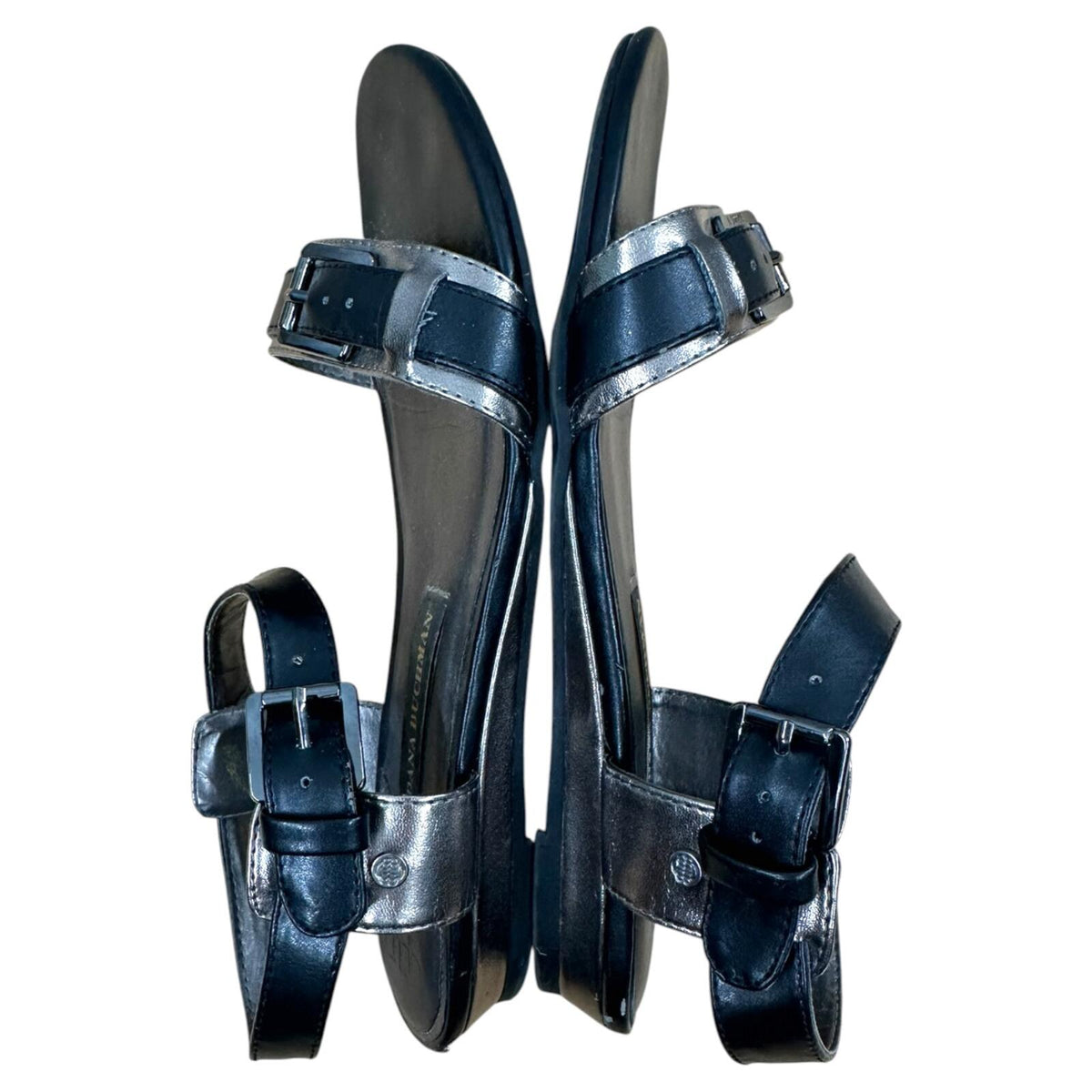 Dana Buchman Black and Silver Metallic Sandals Minimalist