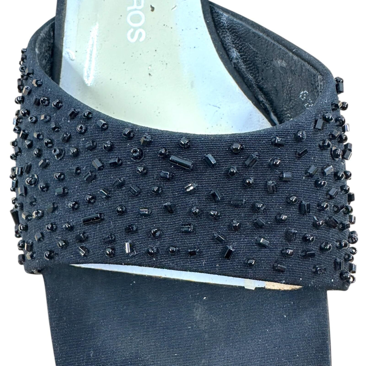 Caparros Black Satin Kitten Heel Mules with Beaded Strap Minimalist Glam 90s