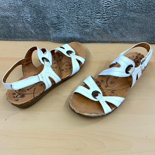 Baretraps White Leather Slingback Sandals with Floral Vine Print Footbed