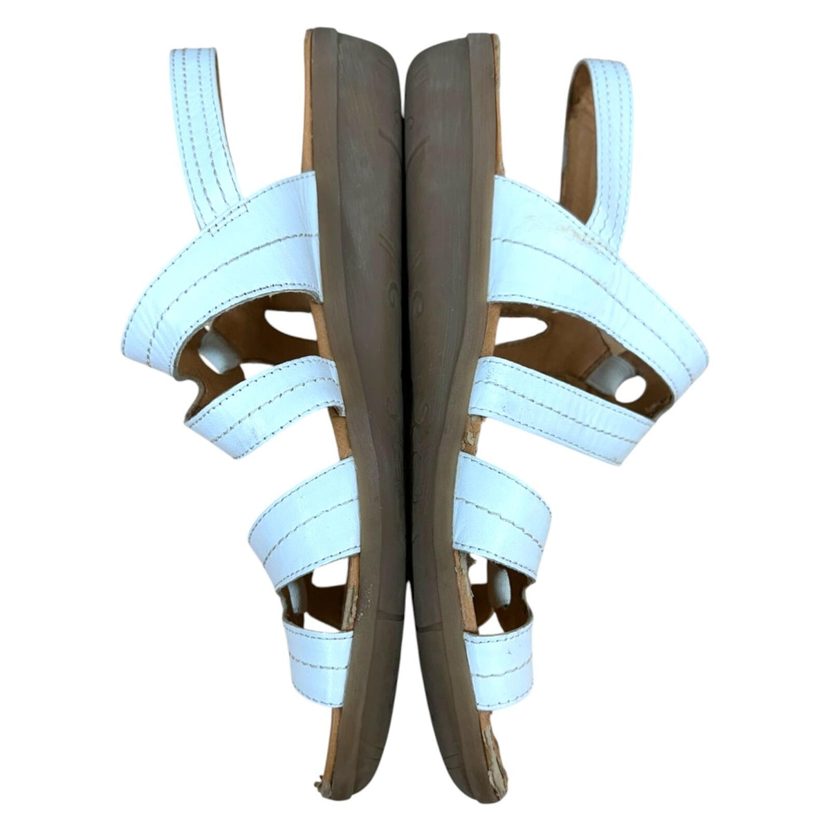 Baretraps White Leather Slingback Sandals with Floral Vine Print Footbed