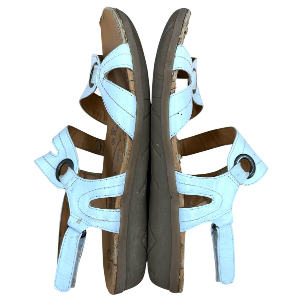 Baretraps White Leather Slingback Sandals with Floral Vine Print Footbed