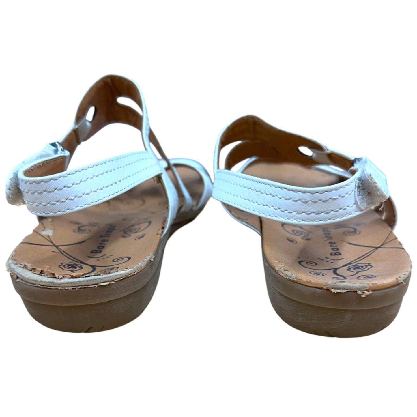 Baretraps White Leather Slingback Sandals with Floral Vine Print Footbed