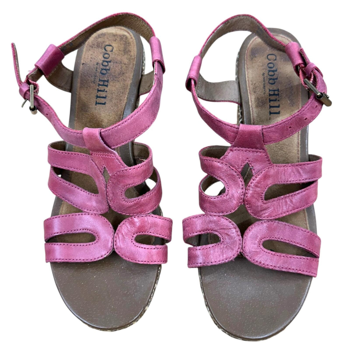 Rockport Cobb Hill Hannah Coral Pink Leather Wedge Espadrille Sandals Boho Chic