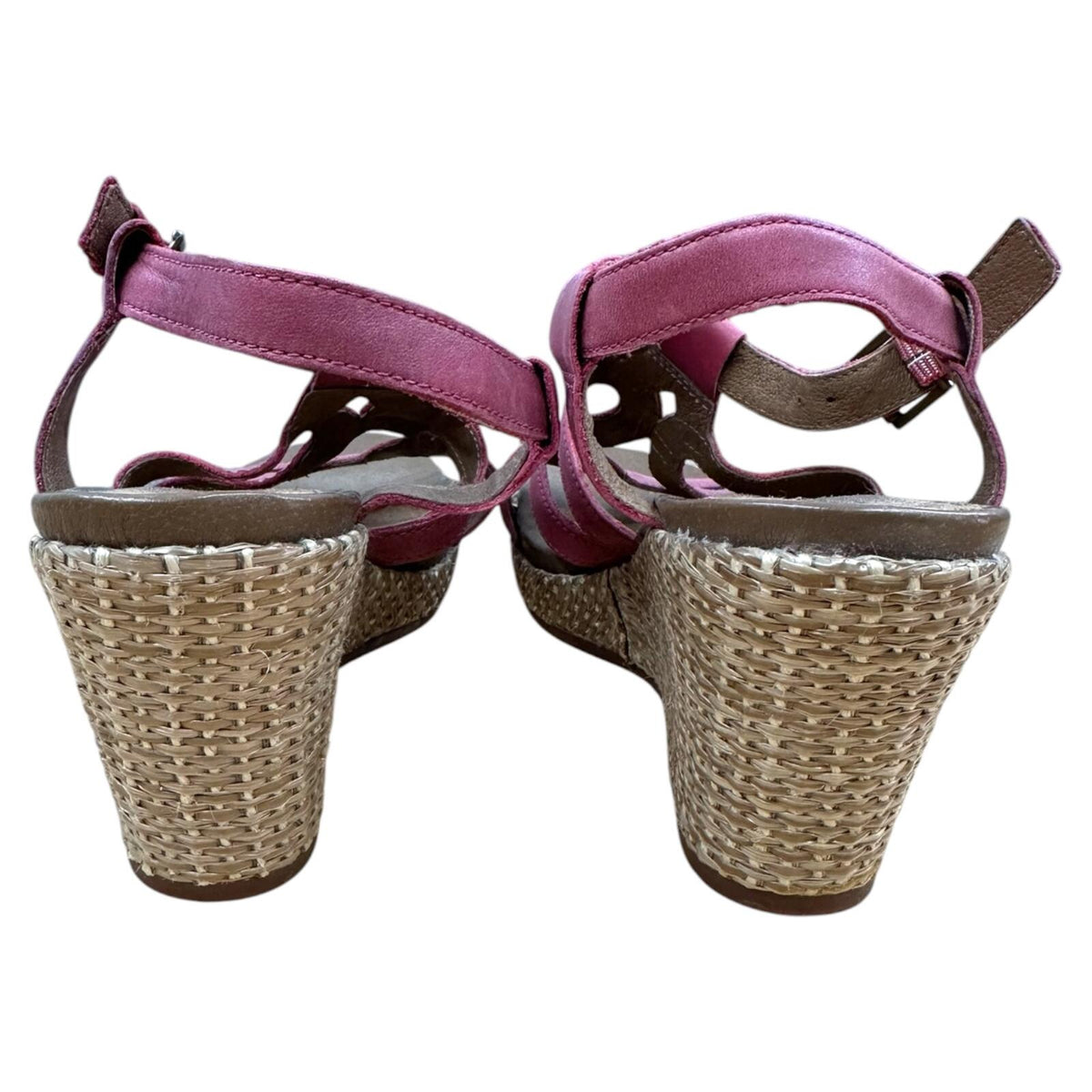 Rockport Cobb Hill Hannah Coral Pink Leather Wedge Espadrille Sandals Boho Chic