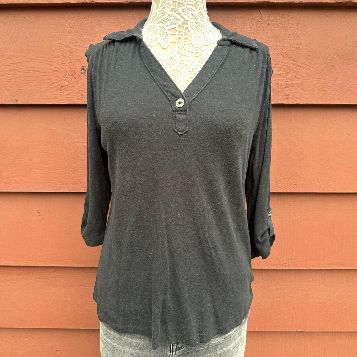 Sonoma Black Roll Tab Sleeve Henley